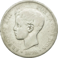 Moneda, España, Alfonso XIII, 5 Pesetas, 1898, Madrid, BC+, Plata, KM:707