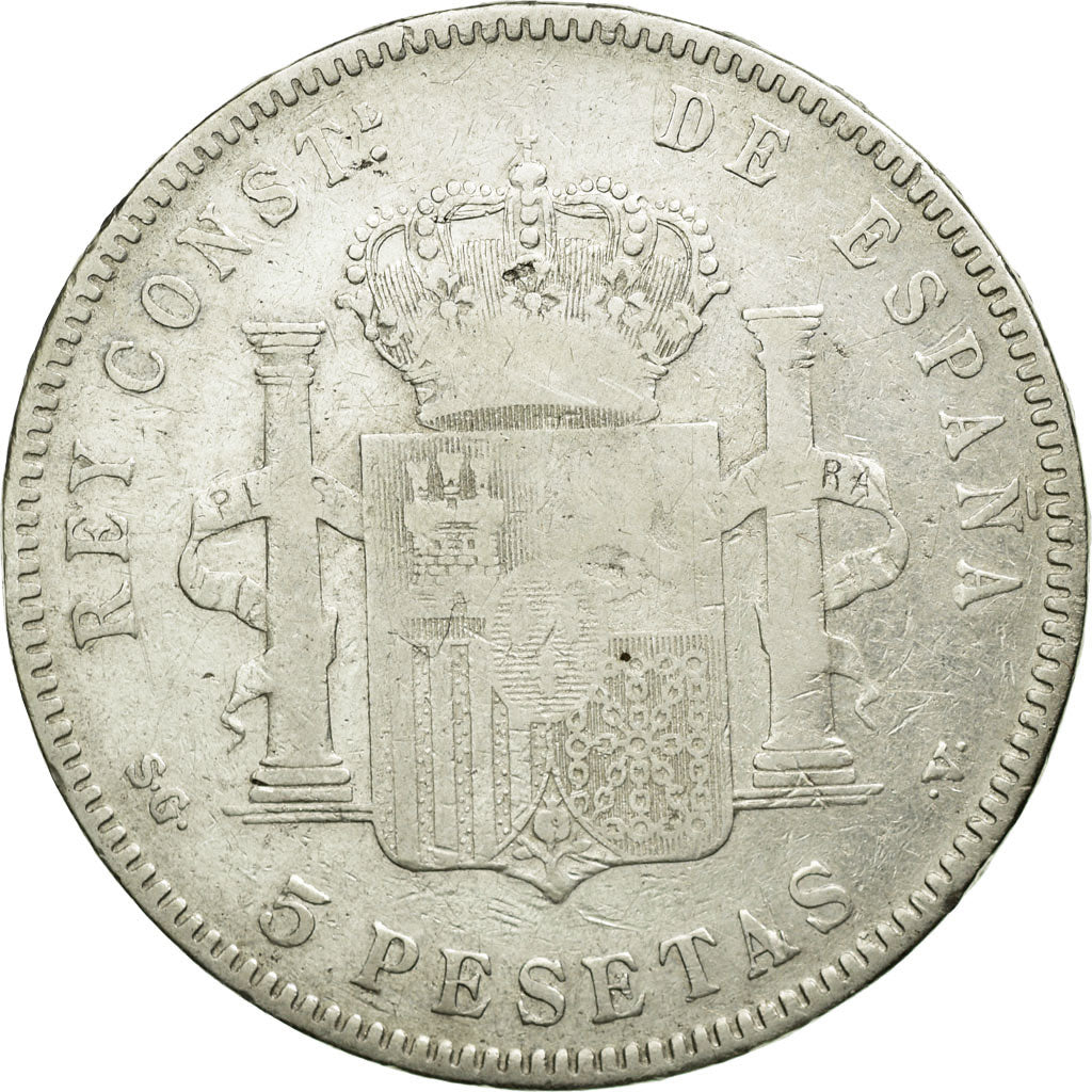 Moneda, España, Alfonso XIII, 5 Pesetas, 1898, Madrid, BC+, Plata, KM:707