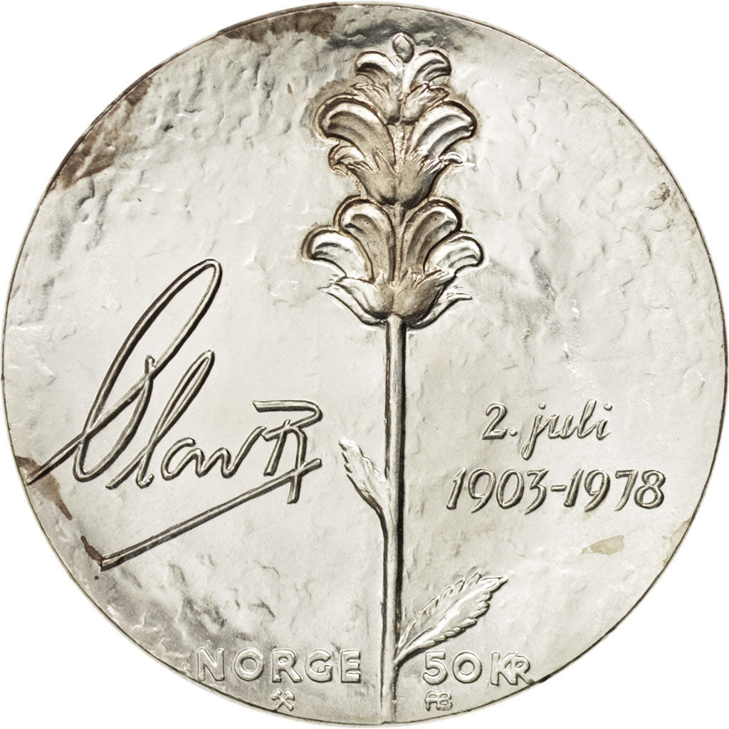 Norway, Olav V, 50 Kroner, 1978, MS(60-62), Silver, KM:424