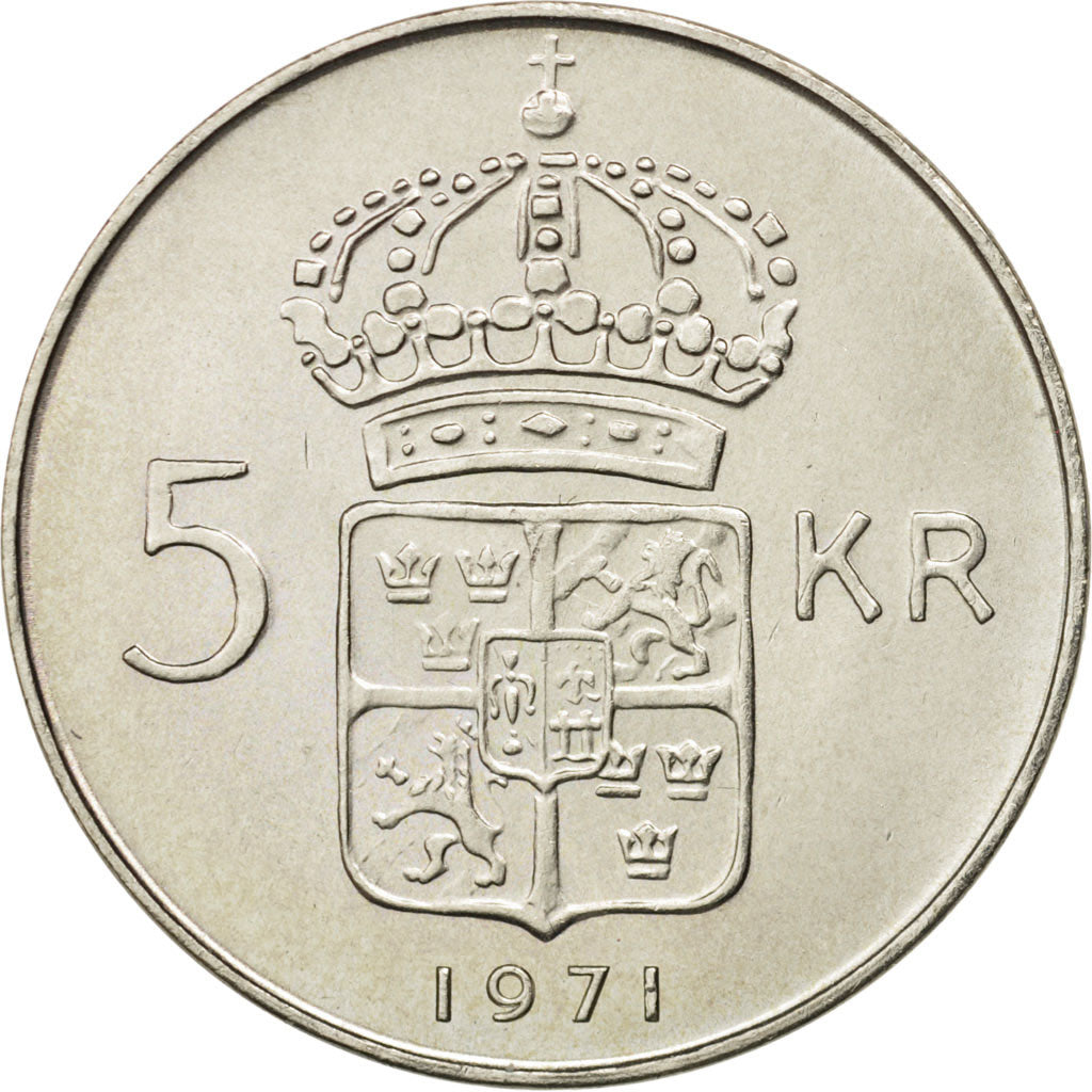 Coin, Sweden, Gustaf VI, 5 Kronor, 1971, AU(55-58), Silver, KM:829