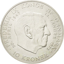 Denmark, Margrethe II, 10 Kroner, 1972, Copenhagen, AU(55-58), Silver, KM:858