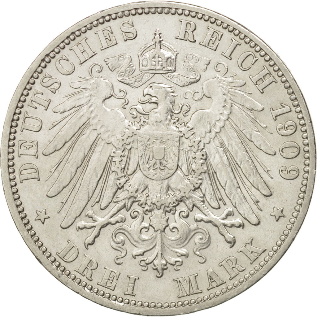 German States, PRUSSIA, Wilhelm II, 3 Mark, 1909, Berlin, EF(40-45),Silver,KM527