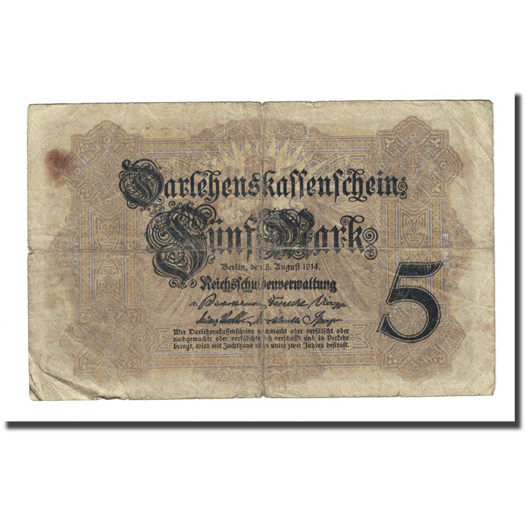 Banknote, Germany, 5 Mark, 1914-08-05, KM:47b, VF(20-25)