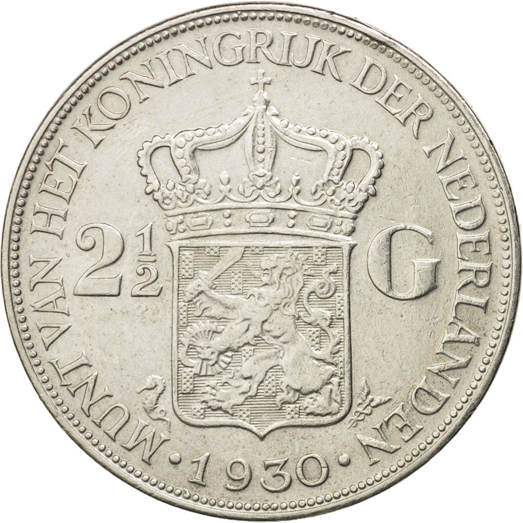 Netherlands, Wilhelmina I, 2-1/2 Gulden, 1930, EF(40-45), Silver, KM:165