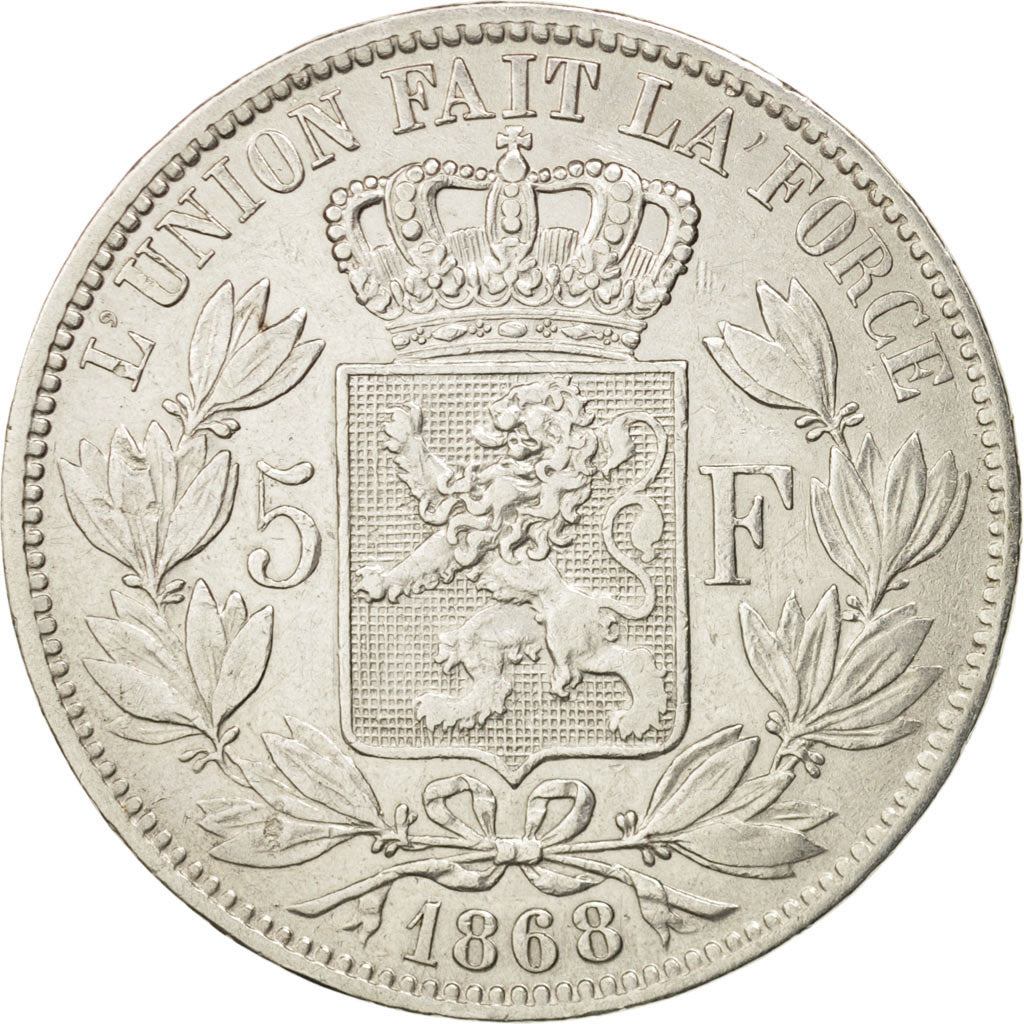 Belgium, Leopold II, 5 Francs, 5 Frank, 1868, EF(40-45), Silver, KM:24