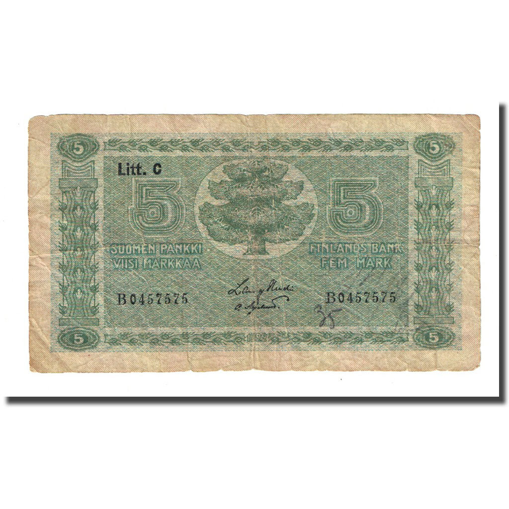 Banknote, Finland, 5 Markkaa, 1922, KM:61a, VG(8-10)