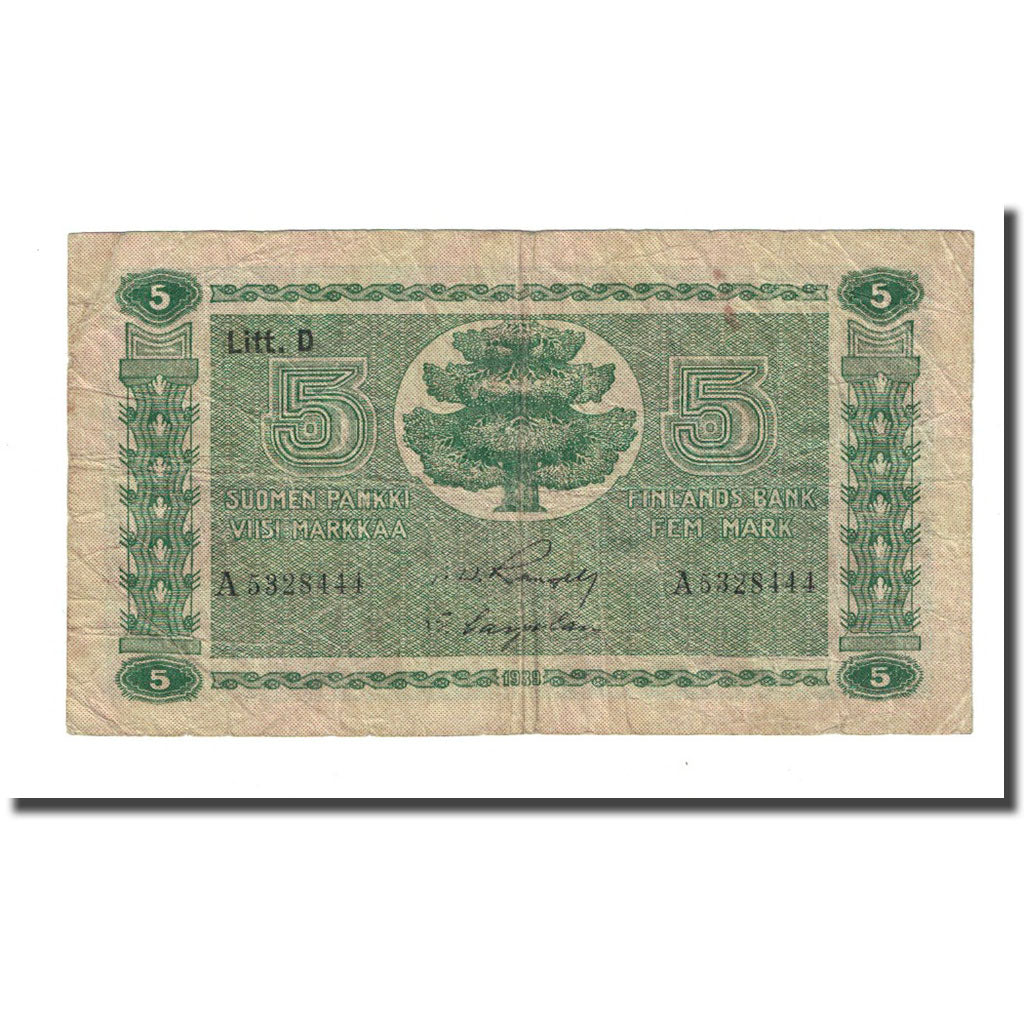 Banknote, Finland, 5 Markkaa, 1939, KM:69a, VF(20-25)