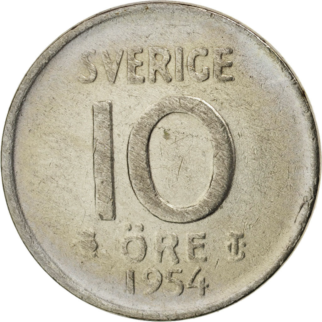 Sweden, Gustaf VI, 10 Öre, 1954, AU(55-58), Silver, KM:823
