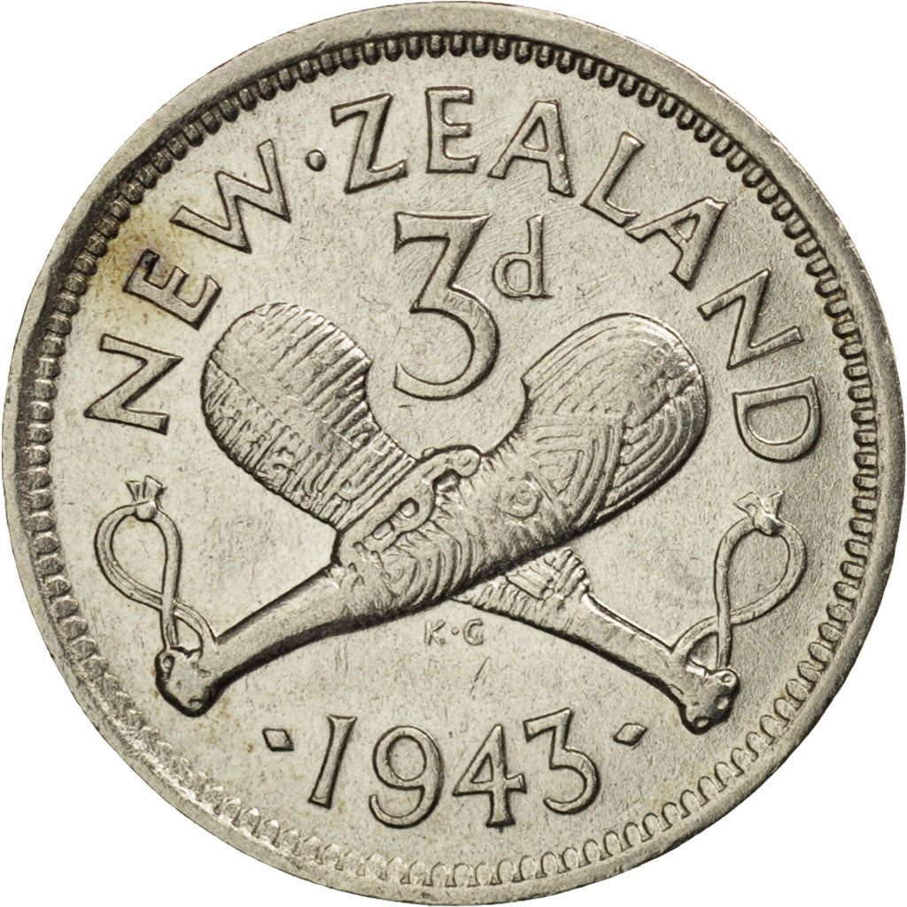 New Zealand, George VI, 3 Pence, 1943, EF(40-45), Silver, KM:7