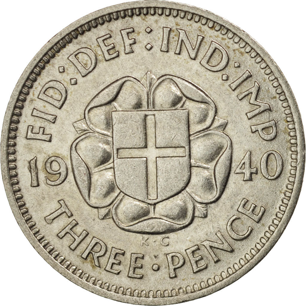 Great Britain, George VI, 3 Pence, 1940, AU(50-53), Silver, KM:848
