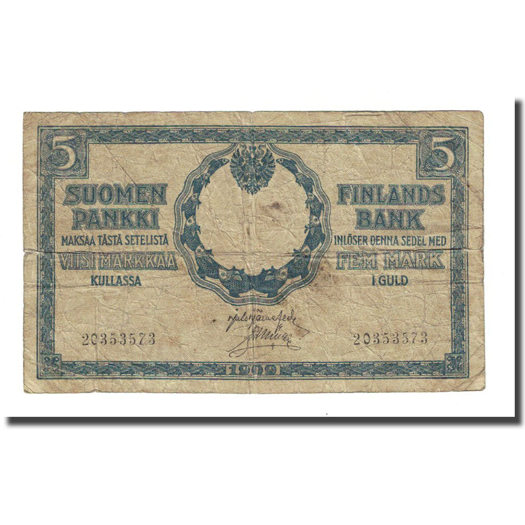 Banknote, Finland, 5 Markkaa, 1909, KM:20, VG(8-10)