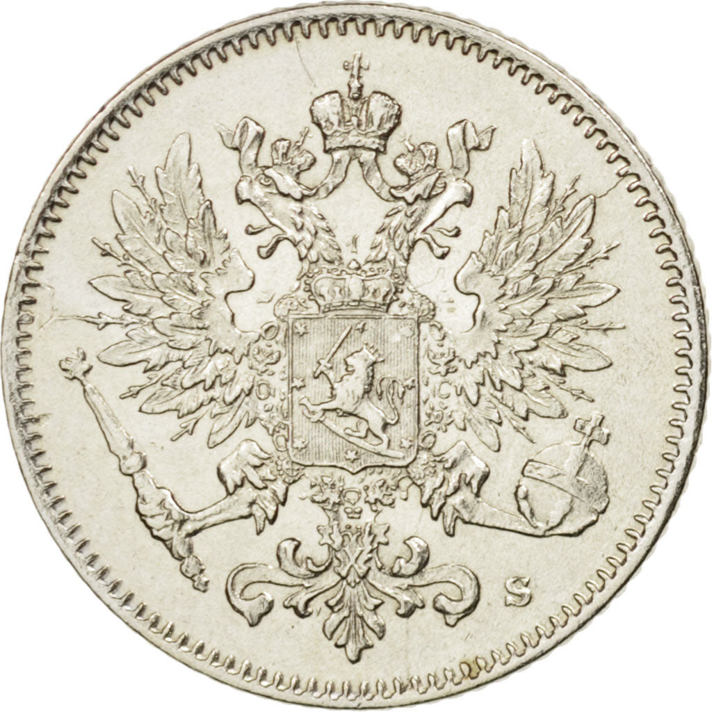 Finland, Nicholas II, 25 Penniä, 1917, AU(55-58), Silver, KM:6.2