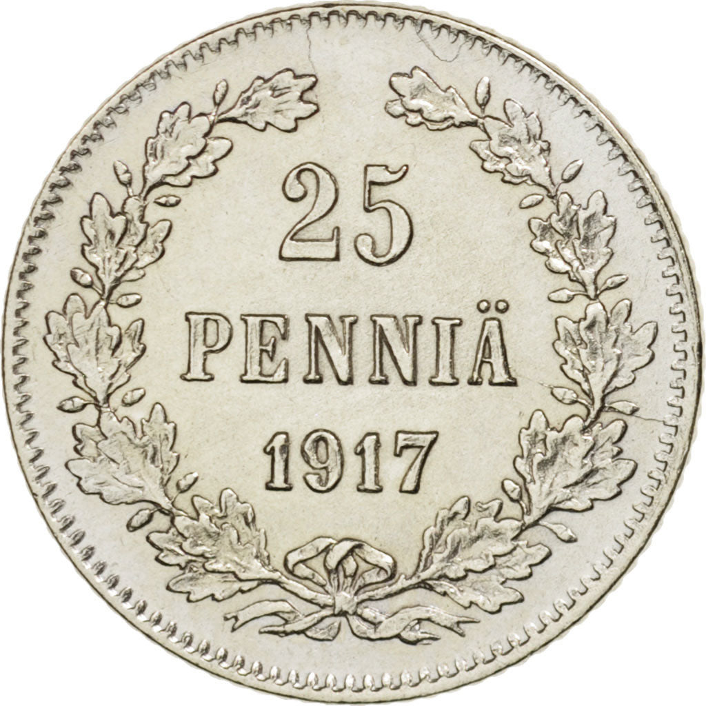Finland, Nicholas II, 25 Penniä, 1917, AU(55-58), Silver, KM:6.2
