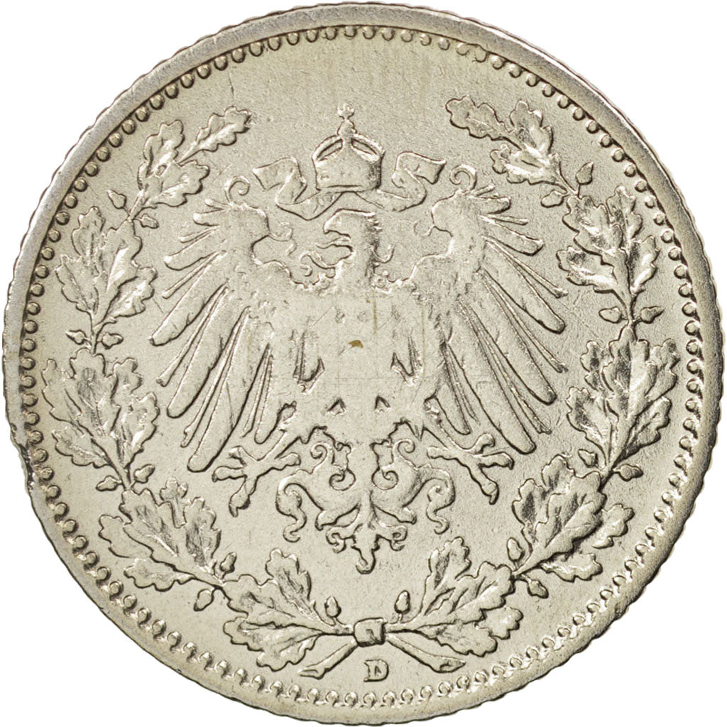 GERMANY - EMPIRE, 1/2 Mark, 1906, Munich, VF(20-25), Silver, KM:17