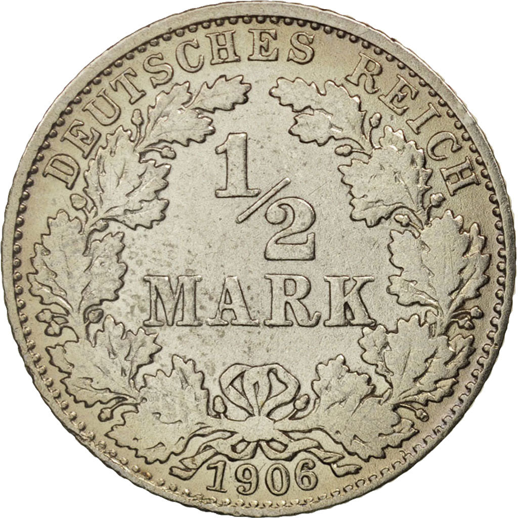 GERMANY - EMPIRE, 1/2 Mark, 1906, Munich, VF(20-25), Silver, KM:17