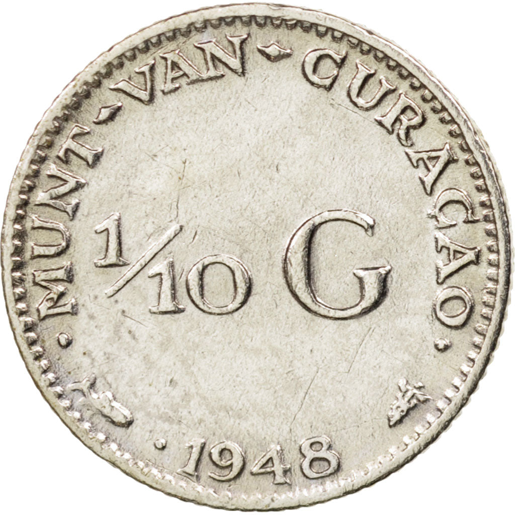 Curacao, 1/10 Gulden, 1948, VF(30-35), Silver, KM:48