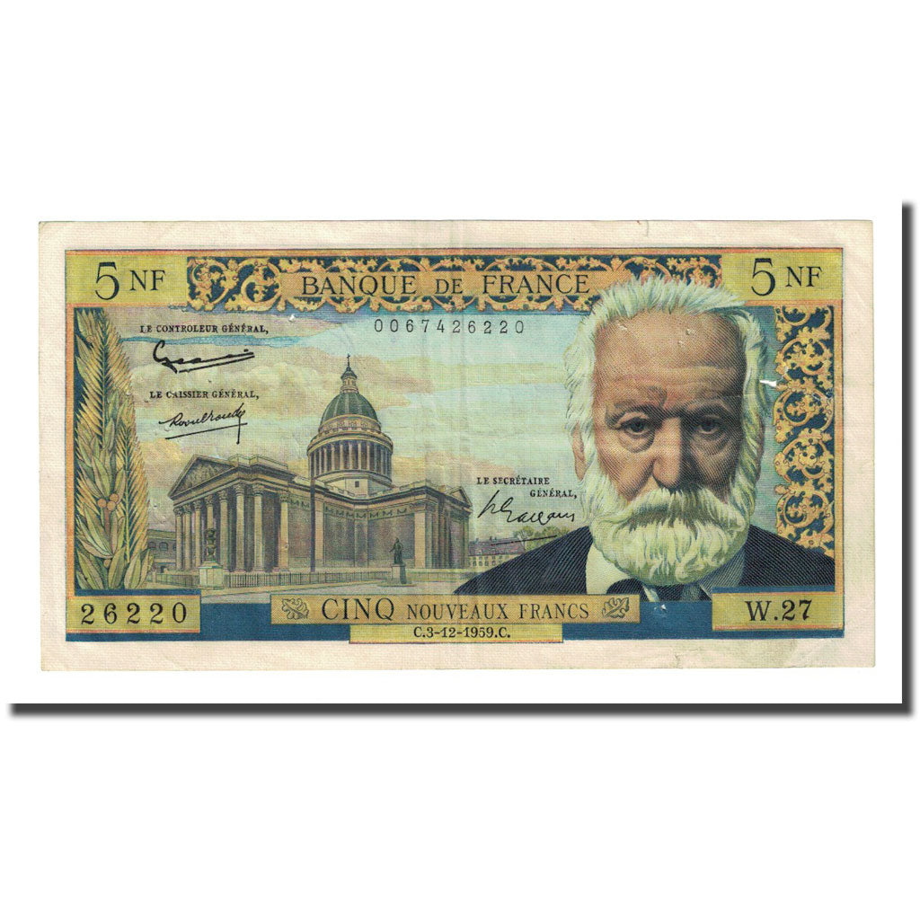 Francia, 5 Nouveaux Francs, Victor Hugo, 1959-12-03, BB, Fayette:56.4, KM:141a