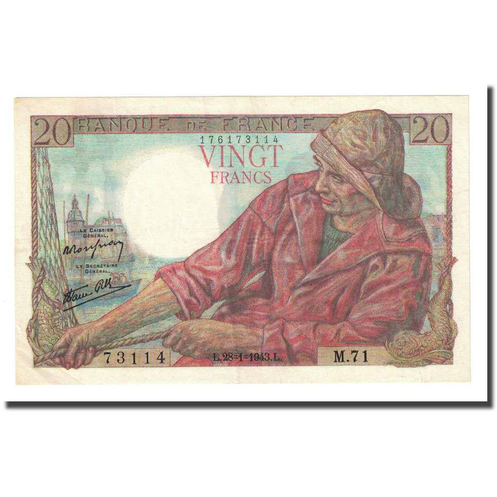 Frankreich, 20 Francs, Pêcheur, 1943-01-28, VZ, Fayette:13.5, KM:100a