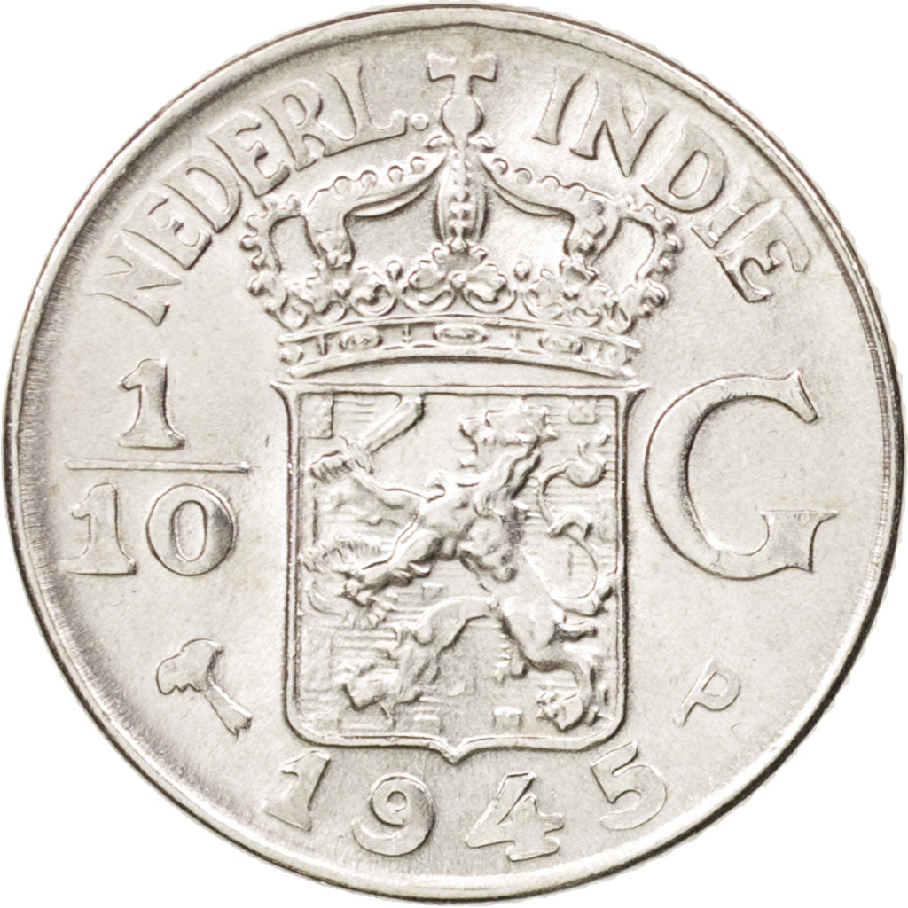 NETHERLANDS EAST INDIES, Wilhelmina I, 1/10 Gulden, 1945, MS(60-62), Silver