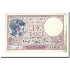 France, 5 Francs, Violet, 1940-11-28, TTB, Fayette:4.15, KM:83