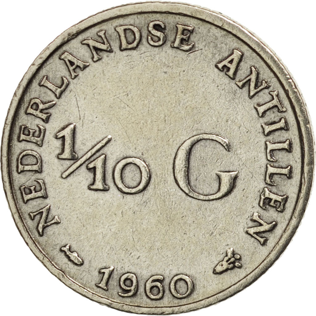 Netherlands Antilles, Juliana, 1/10 Gulden, 1960, VF(20-25), Silver, KM:3