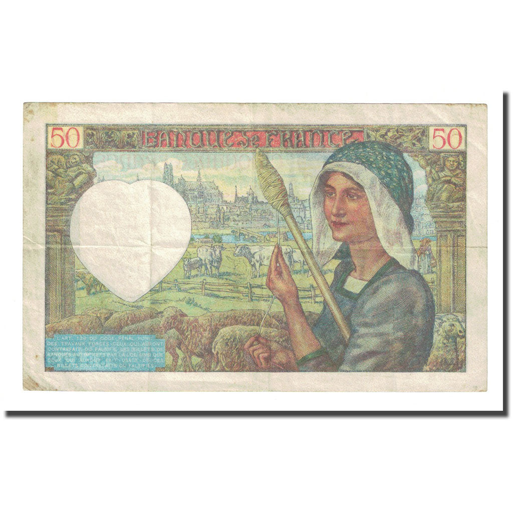 França, 50 Francs, Jacques Coeur, 1942-05-15, EF(40-45), Fayette:19.20, KM:93