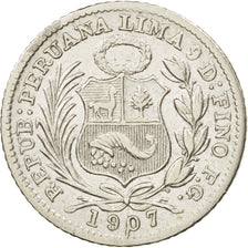 Peru, 1/2 Dinero, 1907, Lima, EF(40-45), Silver, KM:206.2