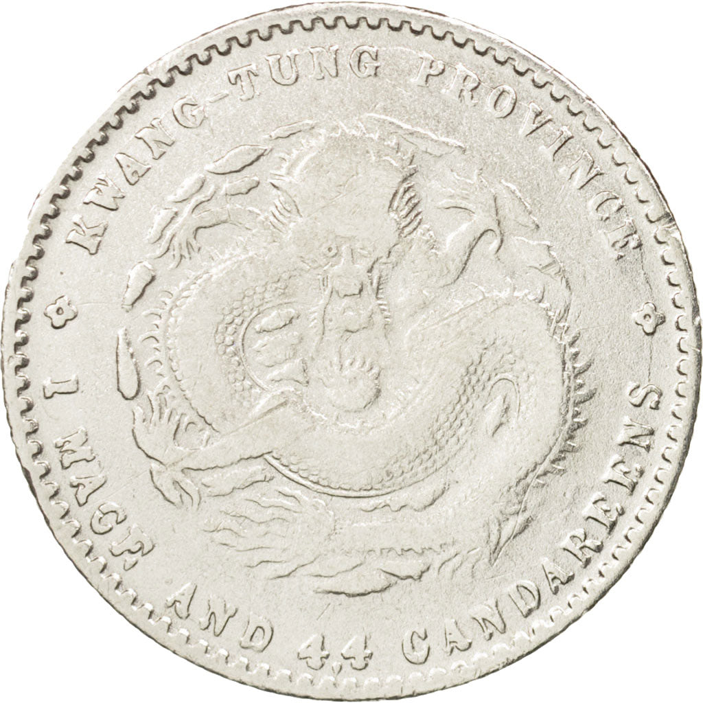 China, KWANGTUNG PROVINCE, Kuang-hs, 20 Cents, 1908, VF(20-25), Silver, KM:201