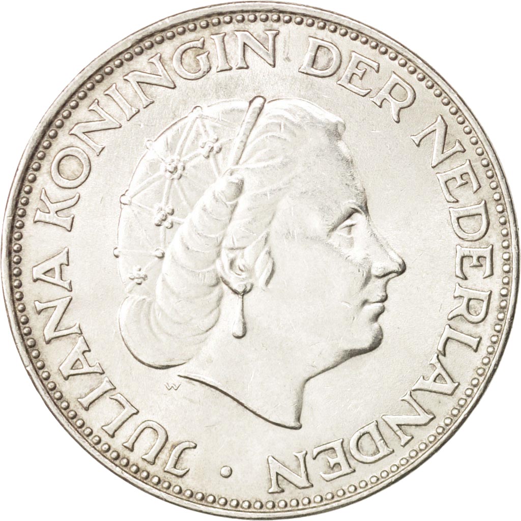 Netherlands, Juliana, 2-1/2 Gulden, 1966, AU(55-58), Silver, KM:185
