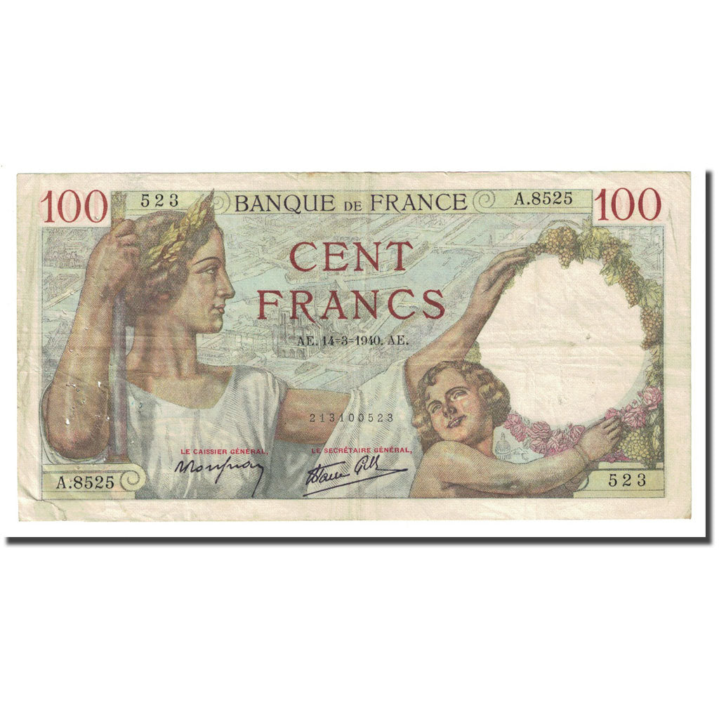 France, 100 Francs, Sully, 1940-03-14, VF(20-25), Fayette:26.25, KM:94
