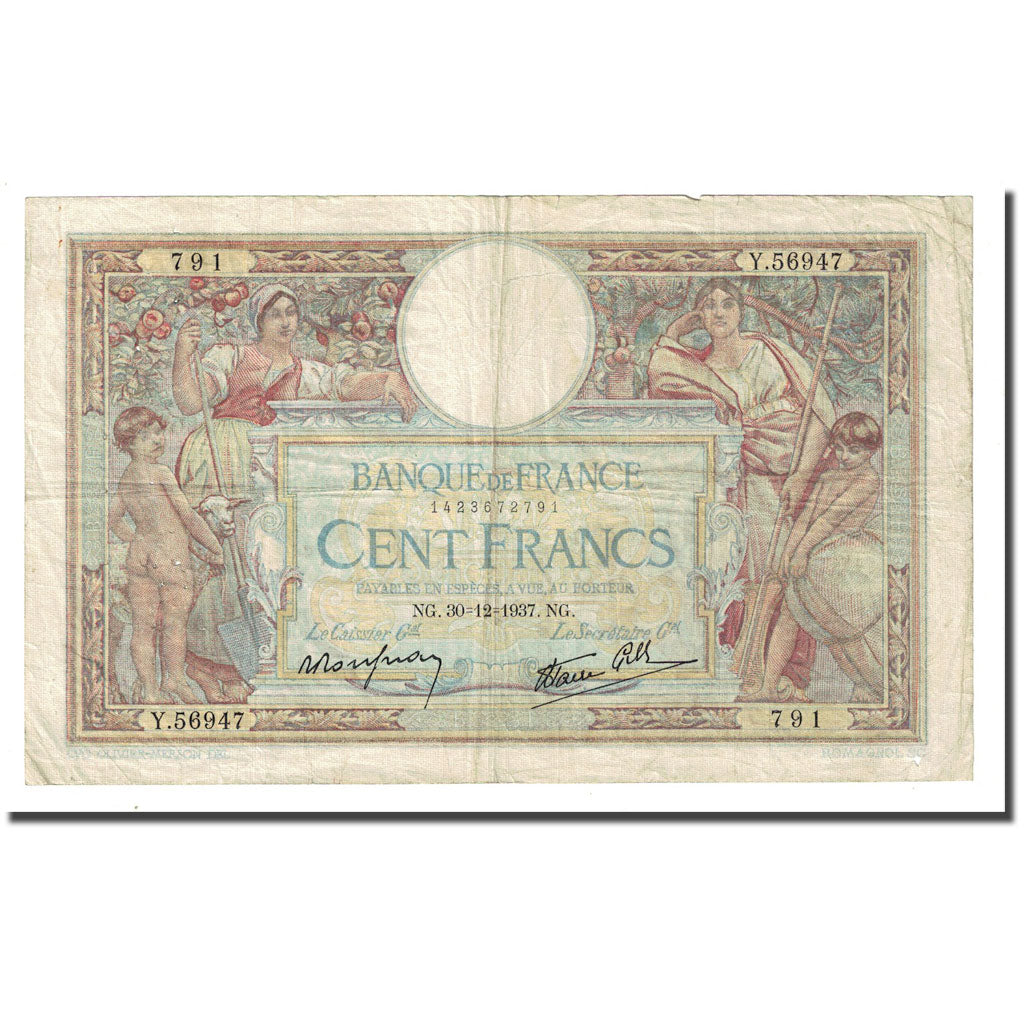 Frankreich, 100 Francs, Luc Olivier Merson, 1937-12-30, S, Fayette:25.7, KM:86a