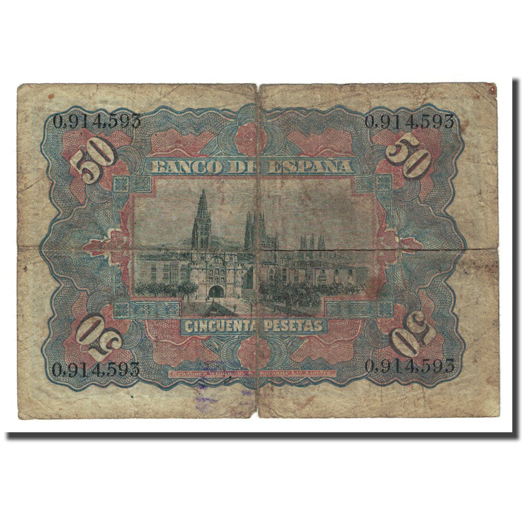 Banknote, Spain, 50 Pesetas, 1907-07-15, KM:63a, F(12-15)