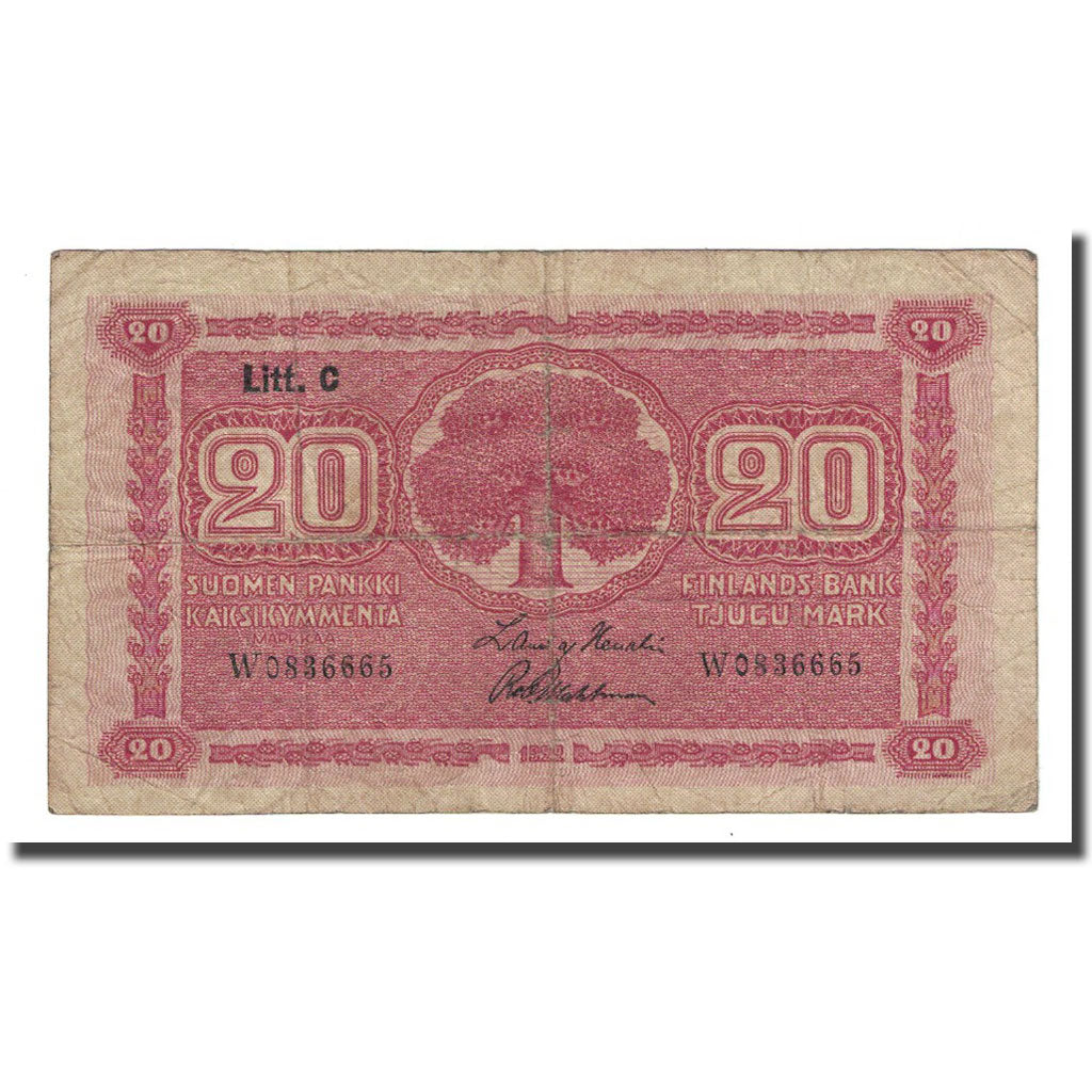 Banknote, Finland, 20 Markkaa, 1922 (1931), KM:63a, VF(20-25)