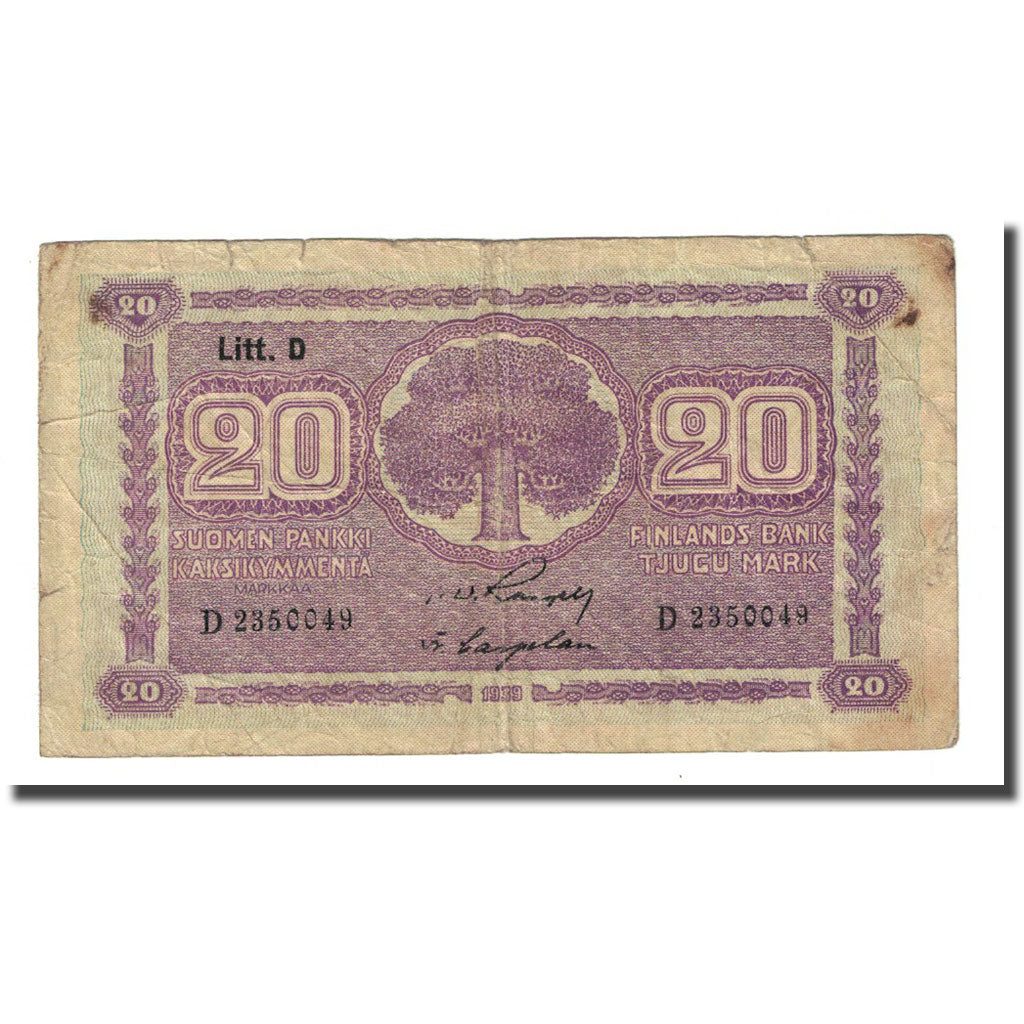 Banknote, Finland, 20 Markkaa, 1939-1945, KM:71a, VF(20-25)