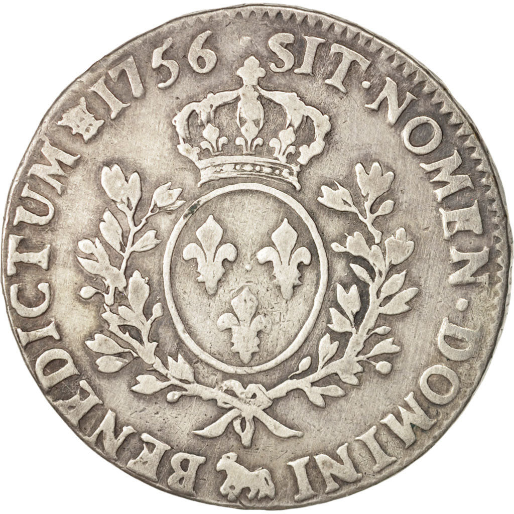 France, Louis XV, Écu de Béarn au bandeau, 1756, Pau, F(12-15), Silver,KM518