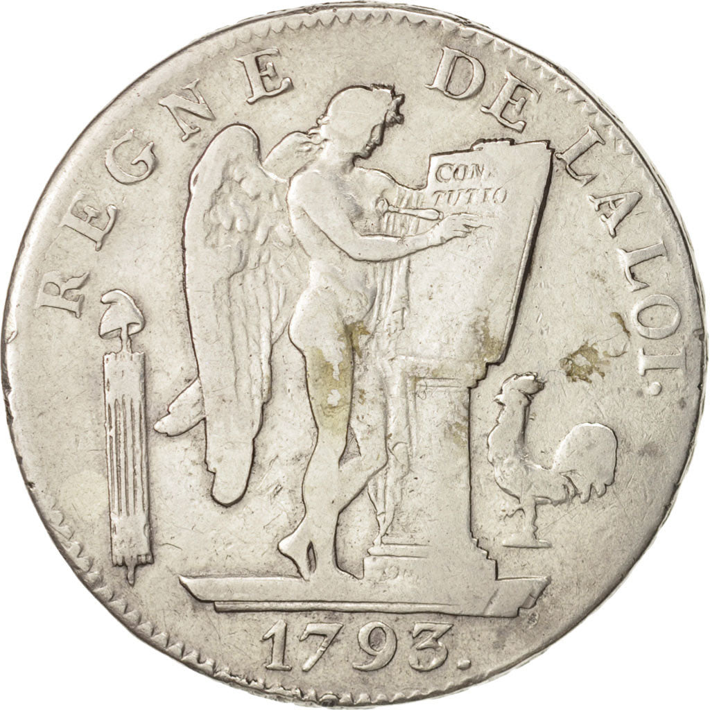 France, Écu de 6 livres françoise, 1793, Paris, VF(30-35), Silver, KM 624.1