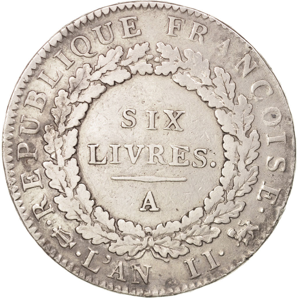 France, Écu de 6 livres françoise, 1793, Paris, VF(30-35), Silver, KM 624.1