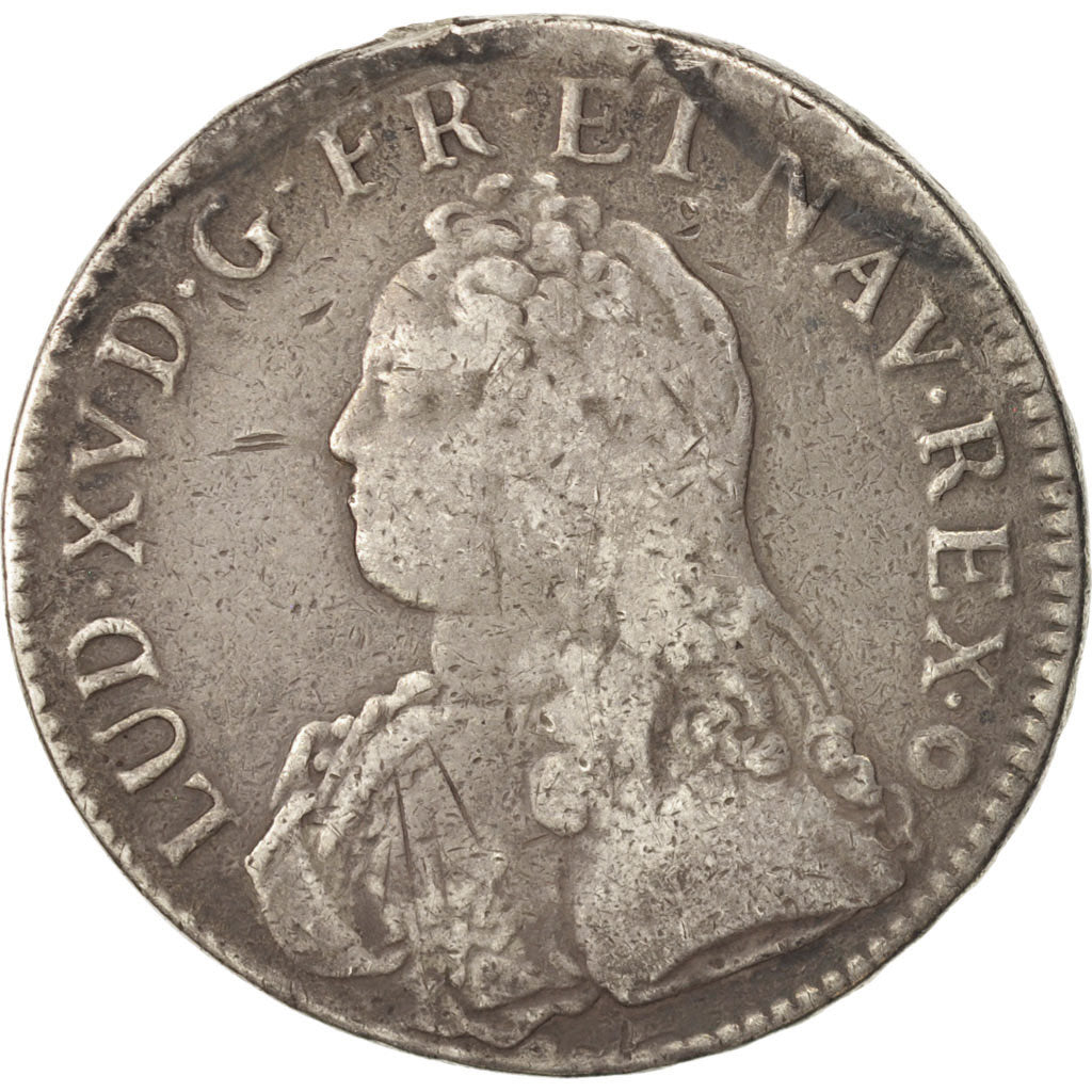 France, Louis XV, Écu aux branches d'olivier, 1734, Metz,F(12-15),Silver,KM486.2