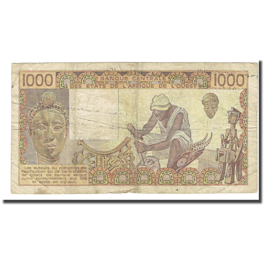 Banknote, West African States, 1000 Francs, 1984, KM:207Bc, VF(20-25)