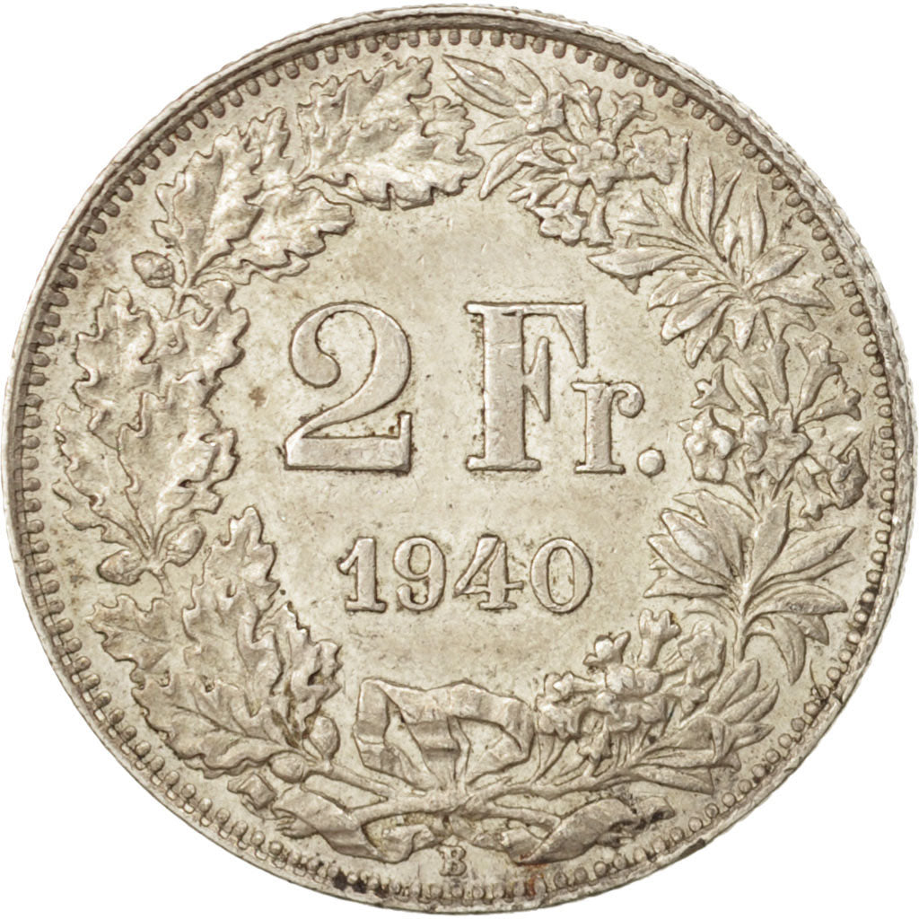 Switzerland, 2 Francs, 1940, Bern, AU(55-58), Silver, KM:21