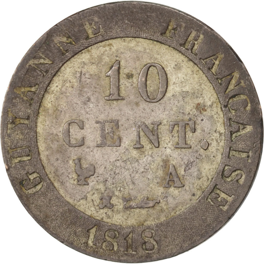 Coin, FRENCH GUIANA, 10 Centimes, 1818, Paris, EF(40-45), Billon, KM:A1