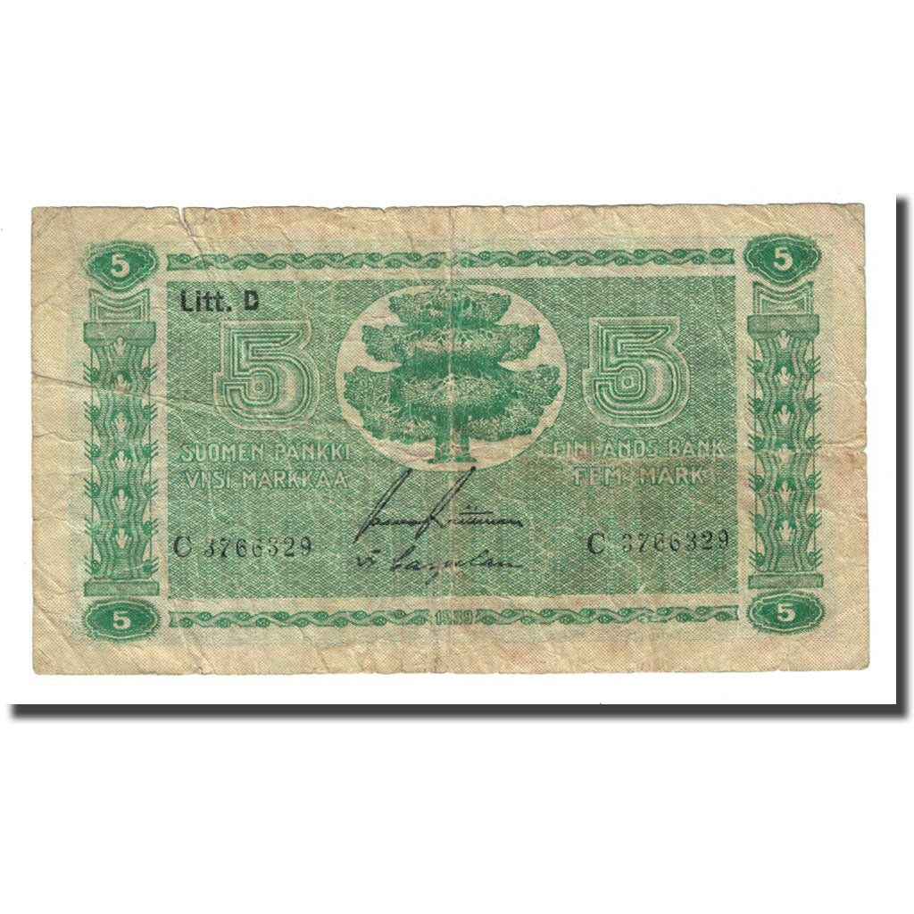 Banknote, Finland, 5 Markkaa, 1939, KM:69a, F(12-15)