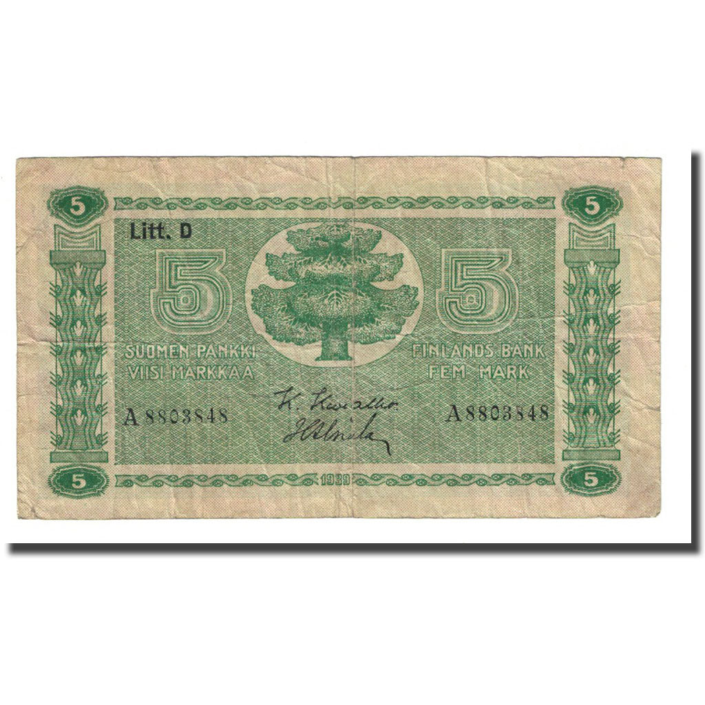 Banknote, Finland, 5 Markkaa, 1939, KM:69a, VF(20-25)