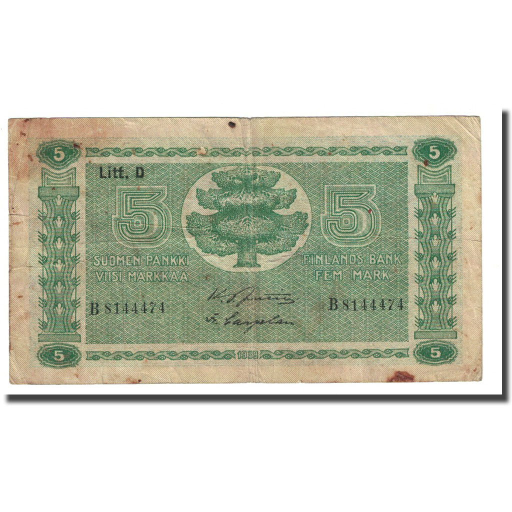 Banknote, Finland, 5 Markkaa, 1939, KM:69a, F(12-15)