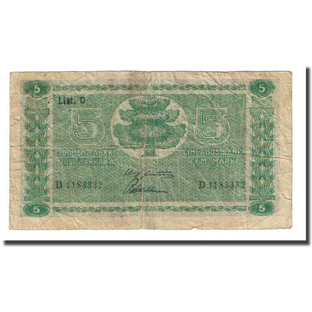 Banknote, Finland, 5 Markkaa, 1939, KM:69a, F(12-15)