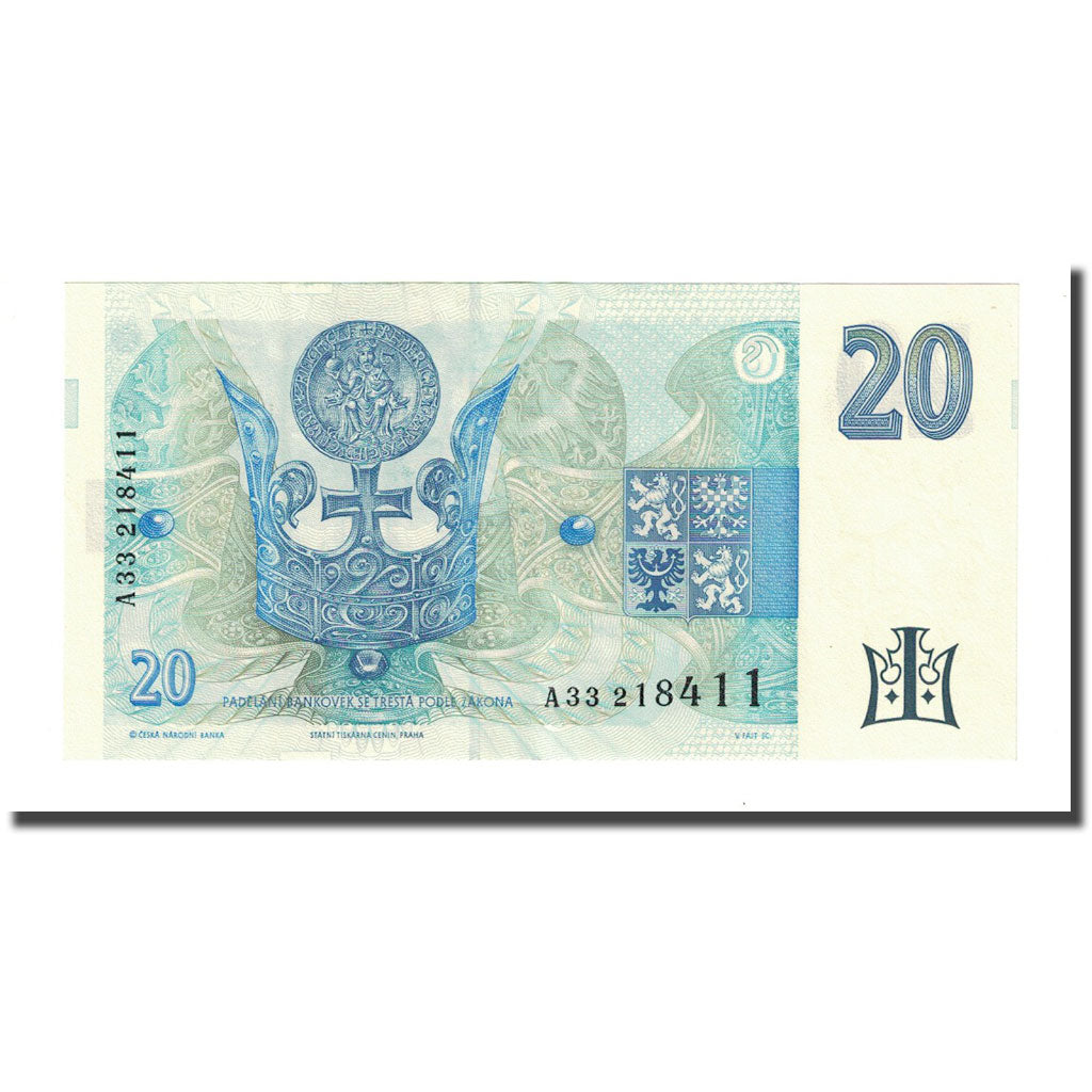 Banknote, Czech Republic, 20 Korun, 1994, KM:10a, AU(55-58)