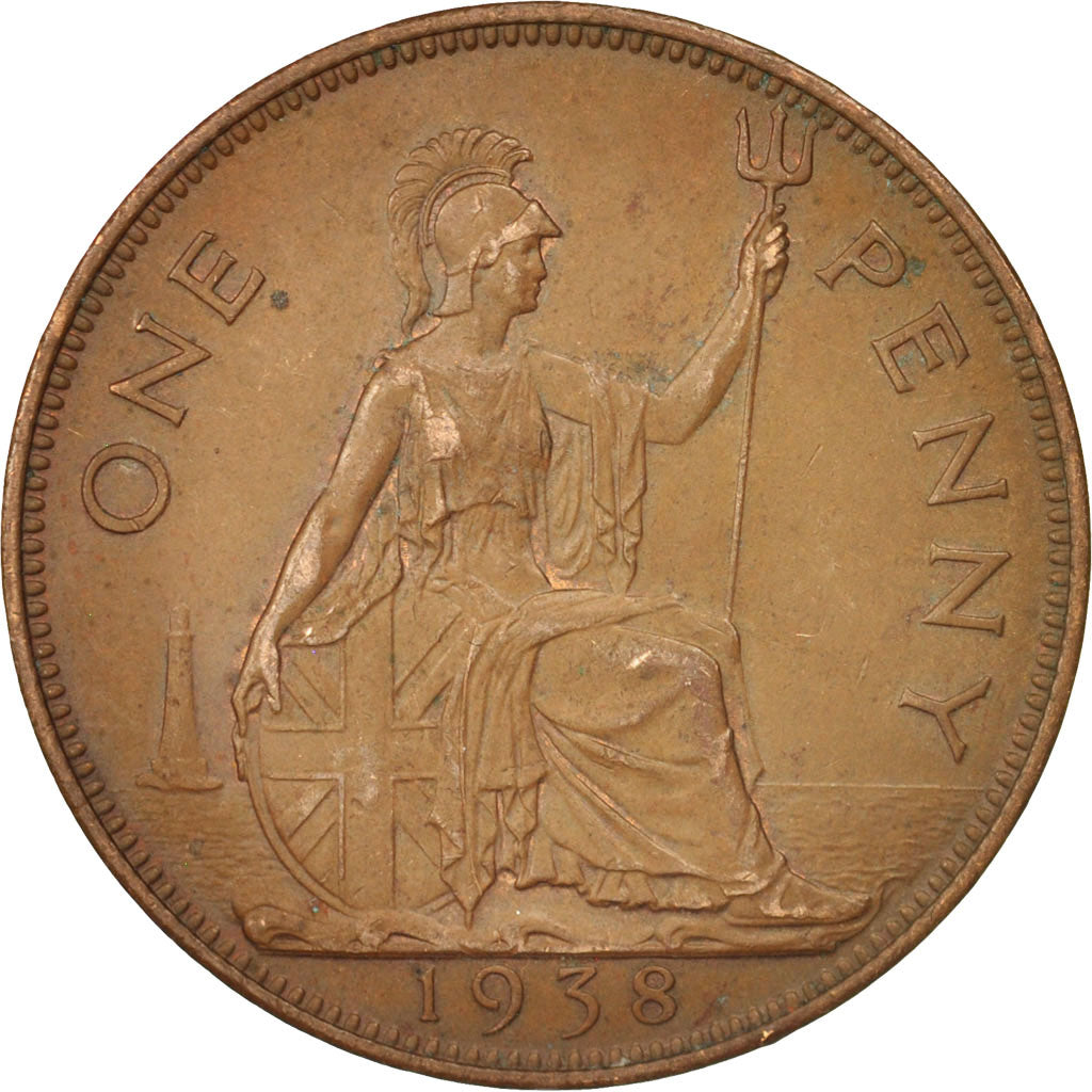 Great Britain, George VI, Penny, 1938, AU(50-53), Bronze, KM:845