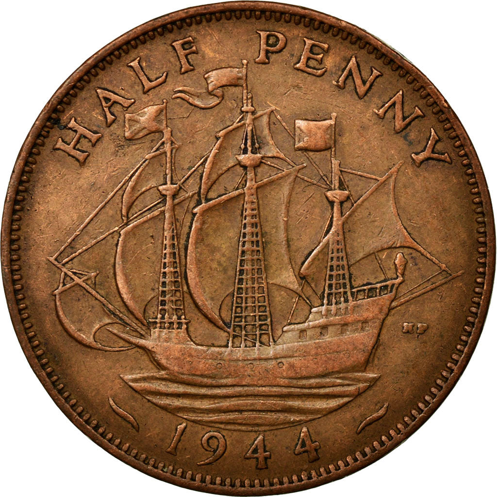 Coin, Great Britain, George VI, 1/2 Penny, 1944, EF(40-45), Bronze, KM:844