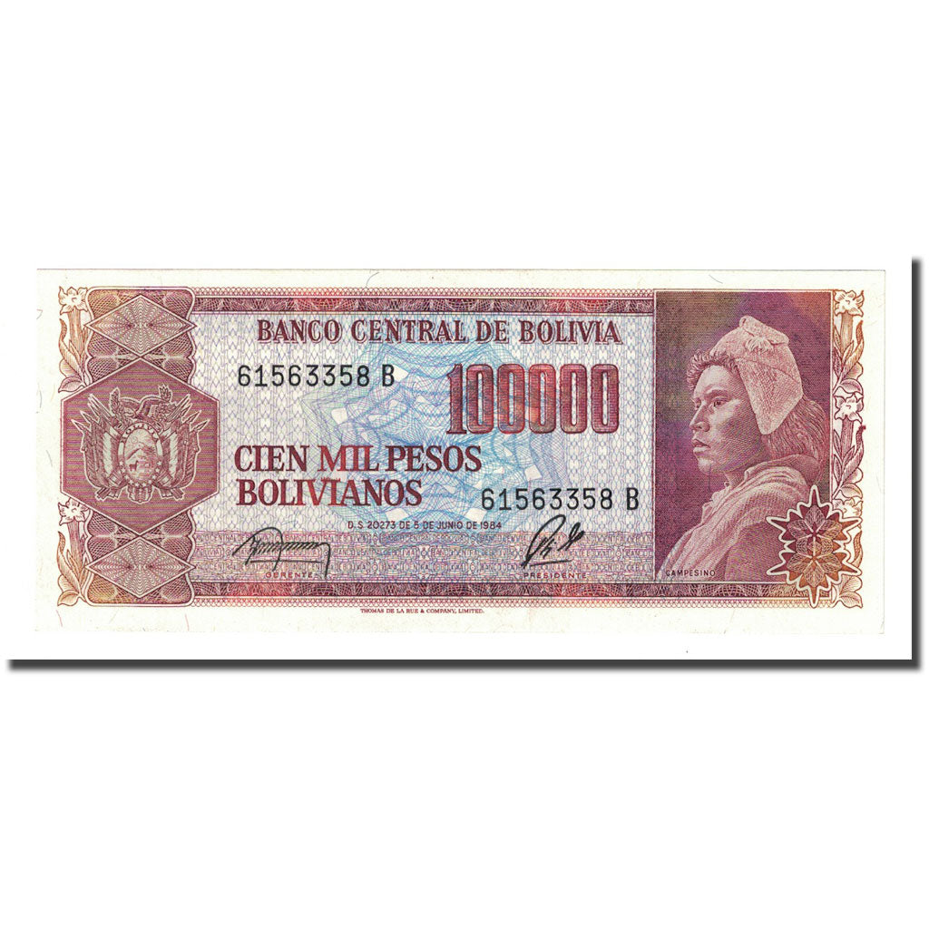 Banknote, Bolivia, 100,000 Pesos Bolivianos, D. 1984-06-5, KM:171a, UNC(65-70)