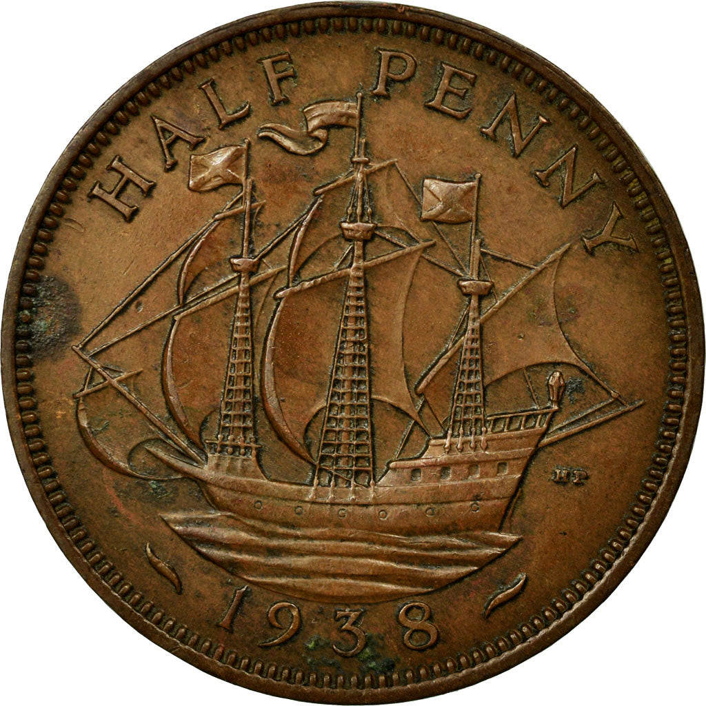Coin, Great Britain, George VI, 1/2 Penny, 1938, AU(50-53), Bronze, KM:844